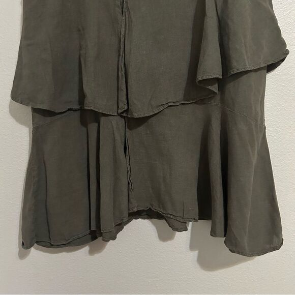 Zara green linen blend ruffle tiered midi skirt women’s size small - Picture 5 of 10